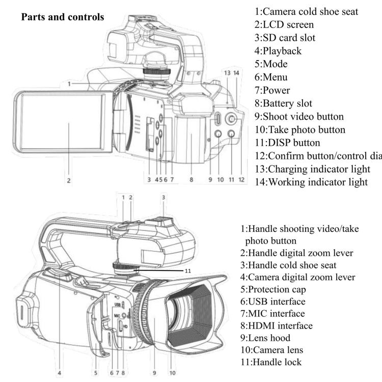 Videocámara digital de 64 MP con resolución 6K, zoom óptico de 18x, pantalla táctil de 4 pulgadas, micrófono y luz LED., 32G, 64G, 128G, 256G