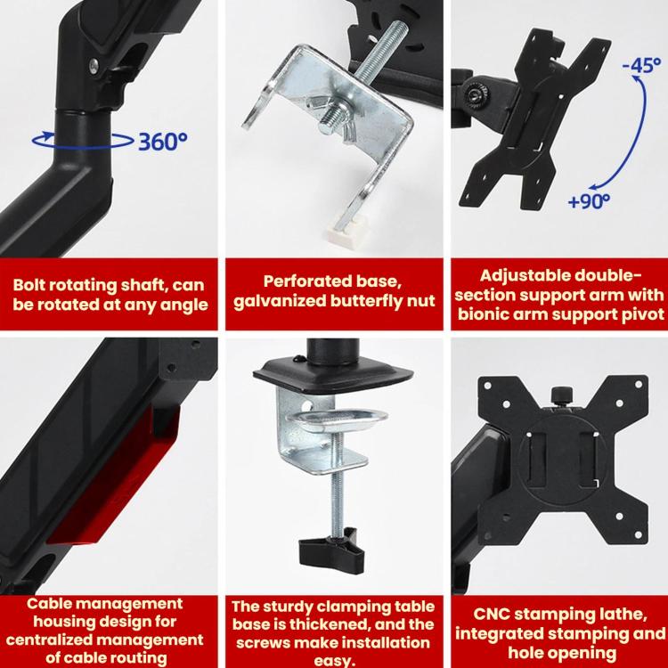 Soporte de escritorio ajustable en altura con resorte cilíndrico y brazo articulado para monitores de 10 a 32 pulgadas., DY-01