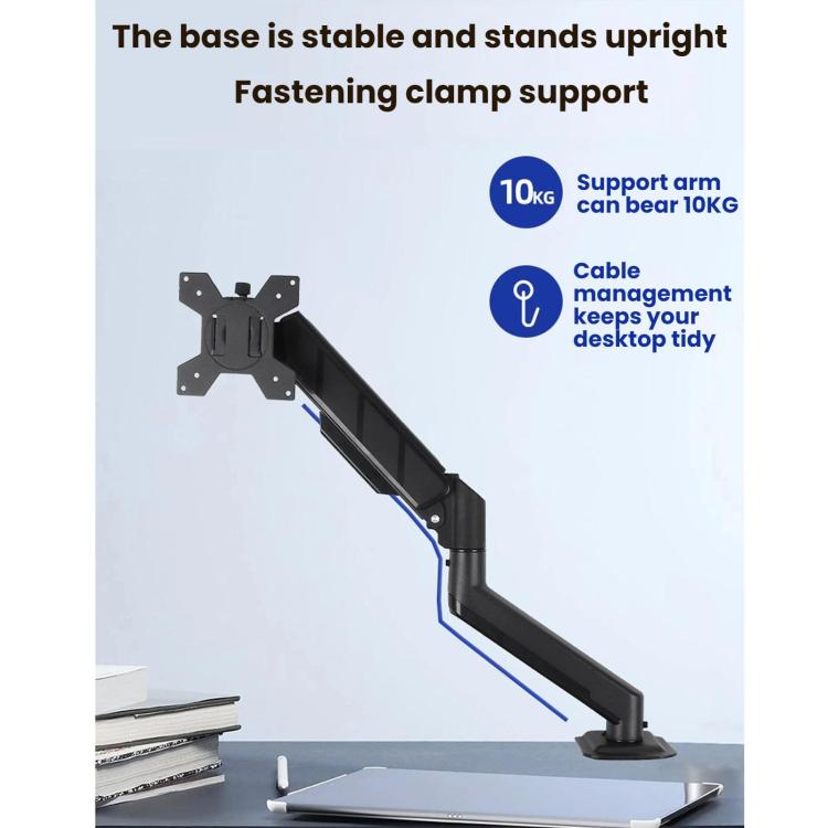 Soporte de escritorio ajustable en altura con resorte cilíndrico y brazo articulado para monitores de 10 a 32 pulgadas., DY-01