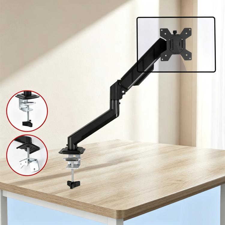 Soporte de escritorio ajustable en altura con resorte cilíndrico y brazo articulado para monitores de 10 a 32 pulgadas., DY-01