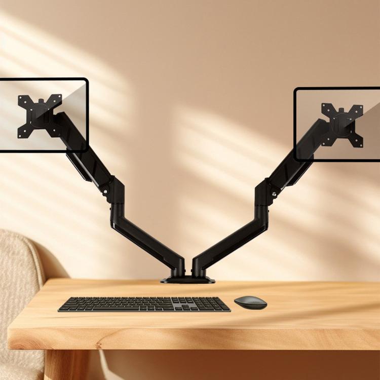 Soporte neumático de 32 pulgadas para monitor de computadora de doble pantalla con altura ajustable, DY-02