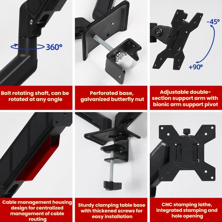 Soporte neumático de 32 pulgadas para monitor de computadora de doble pantalla con altura ajustable, DY-02