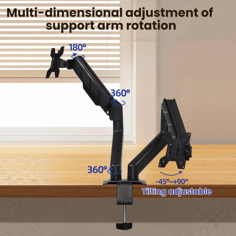Soporte neumático de 32 pulgadas para monitor de computadora de doble pantalla con altura ajustable, DY-02