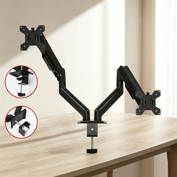 Soporte neumático de 32 pulgadas para monitor de computadora de doble pantalla con altura ajustable, DY-02