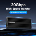 Carcasa para SSD M.2 NVMe Blueendless M6NA de 20 Gbps, USB 3.2 Gen 2x2 Tipo-C, carcasa de aluminio para discos duros externos 2230/2242/2260/2280 de hasta 8 TB., M6NA