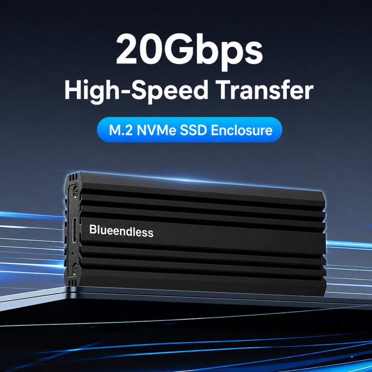 Carcasa para SSD M.2 NVMe Blueendless M6NA de 20 Gbps, USB 3.2 Gen 2x2 Tipo-C, carcasa de aluminio para discos duros externos 2230/2242/2260/2280 de hasta 8 TB., M6NA
