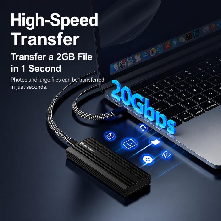 Carcasa para SSD M.2 NVMe Blueendless M6NA de 20 Gbps, USB 3.2 Gen 2x2 Tipo-C, carcasa de aluminio para discos duros externos 2230/2242/2260/2280 de hasta 8 TB., M6NA