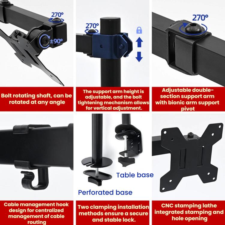 Soporte mecánico giratorio de un solo brazo para monitor de computadora con abrazadera de escritorio, ZX-MT011