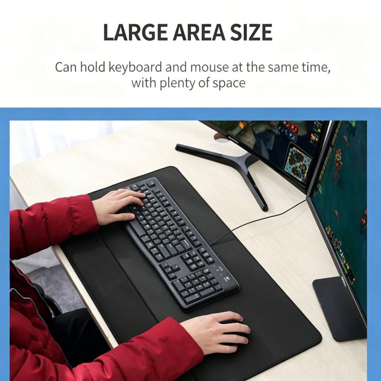Large Integrated Wrist Rest Mouse Pad & Desk Mat, Office Gaming Wrist Support Keyboard Hand Rest, Large Black, Large Black Red Side