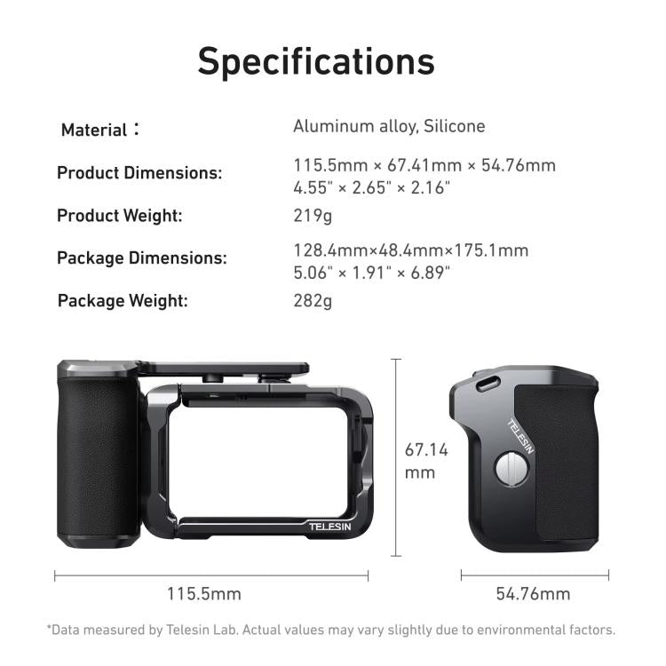 Para DJI Action 6 TELESIN Street Photography Grip Set, jaula de cámara de aleación de aluminio, empuñadura de mano, For DJI Action 6