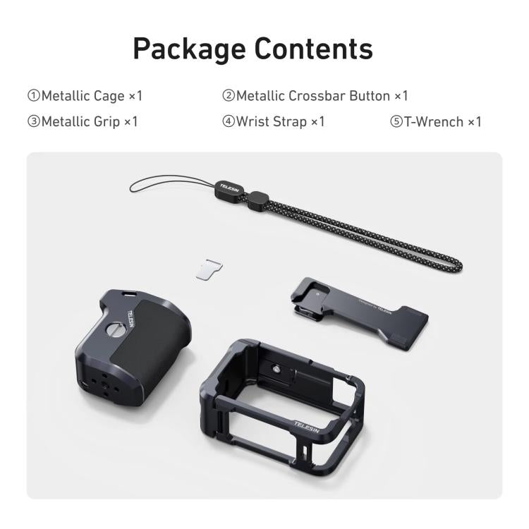 Para DJI Action 6 TELESIN Street Photography Grip Set, jaula de cámara de aleación de aluminio, empuñadura de mano, For DJI Action 6