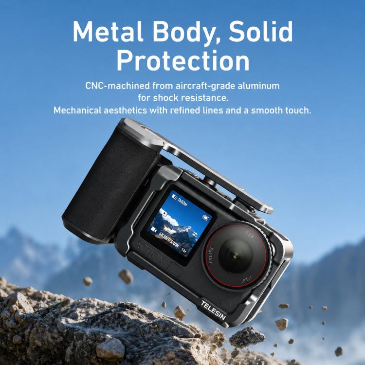 Para DJI Action 6 TELESIN Street Photography Grip Set, jaula de cámara de aleación de aluminio, empuñadura de mano, For DJI Action 6