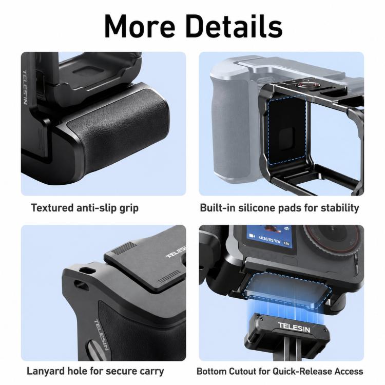 Para DJI Action 6 TELESIN Street Photography Grip Set, jaula de cámara de aleación de aluminio, empuñadura de mano, For DJI Action 6
