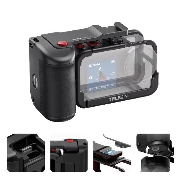 Kit TELESIN StreetGrip para jaula de cámara de aleación de aluminio DJI Osmo Action 5 Pro/4/3, empuñadura de mano., For DJI Osmo Action 5 Pro/4/3