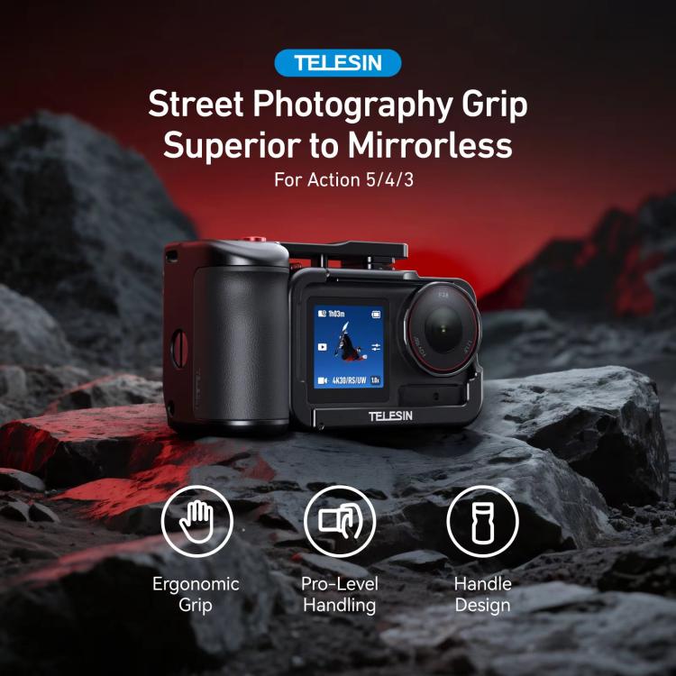 Kit TELESIN StreetGrip para jaula de cámara de aleación de aluminio DJI Osmo Action 5 Pro/4/3, empuñadura de mano., For DJI Osmo Action 5 Pro/4/3