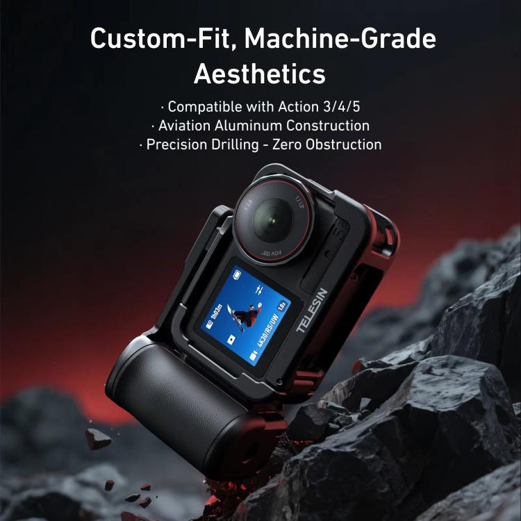 Kit TELESIN StreetGrip para jaula de cámara de aleación de aluminio DJI Osmo Action 5 Pro/4/3, empuñadura de mano., For DJI Osmo Action 5 Pro/4/3