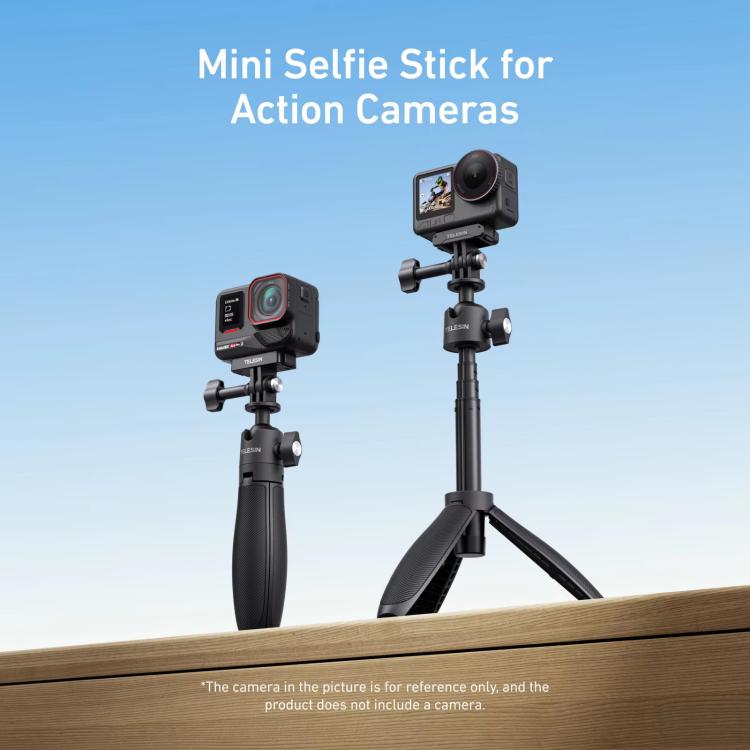 Trípode mini selfie TELESIN 3.0 para cámara de acción, poste extensible de aluminio de 18-46 cm con rótula de 360 grados., S1-MNP-16