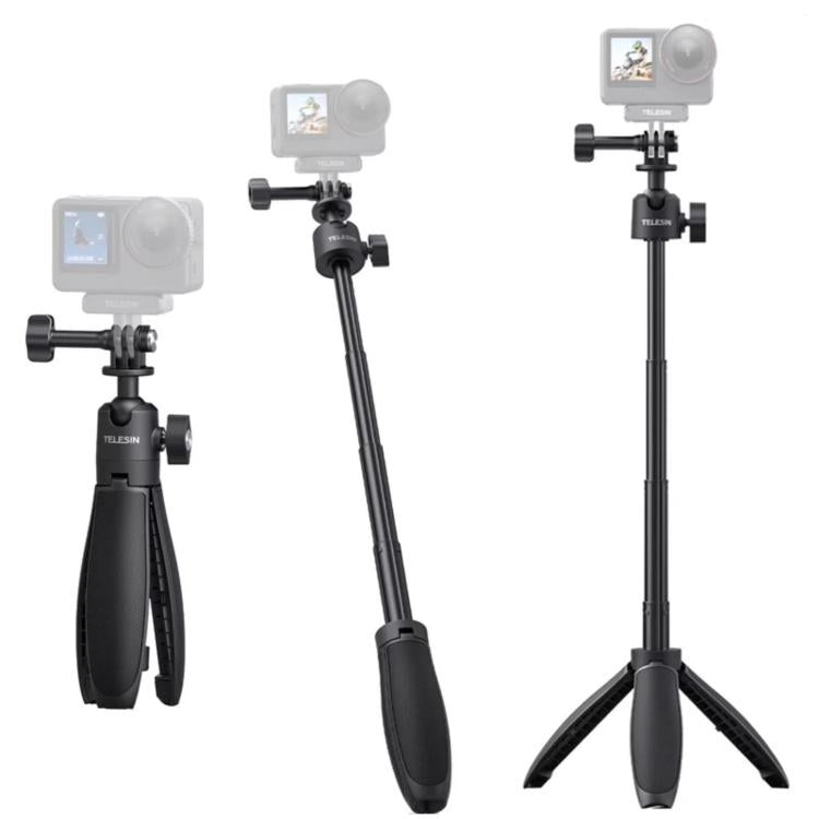 Trípode mini selfie TELESIN 3.0 para cámara de acción, poste extensible de aluminio de 18-46 cm con rótula de 360 grados., S1-MNP-16