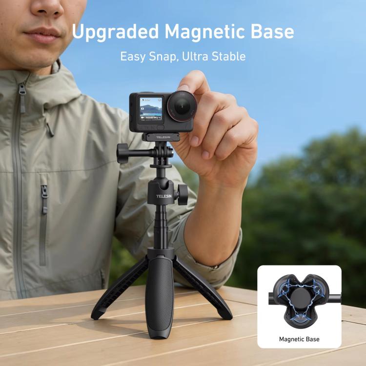 Trípode mini selfie TELESIN 3.0 para cámara de acción, poste extensible de aluminio de 18-46 cm con rótula de 360 grados., S1-MNP-16