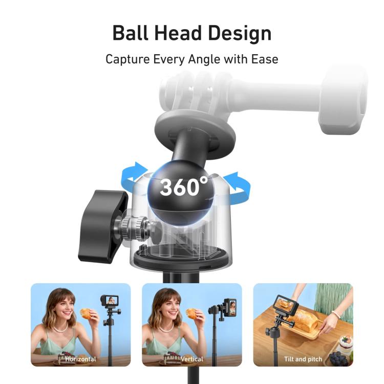 Trípode mini selfie TELESIN 3.0 para cámara de acción, poste extensible de aluminio de 18-46 cm con rótula de 360 grados., S1-MNP-16