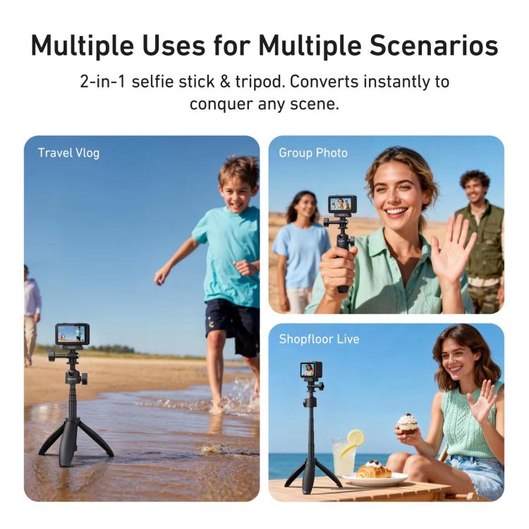 Trípode mini selfie TELESIN 3.0 para cámara de acción, poste extensible de aluminio de 18-46 cm con rótula de 360 grados., S1-MNP-16