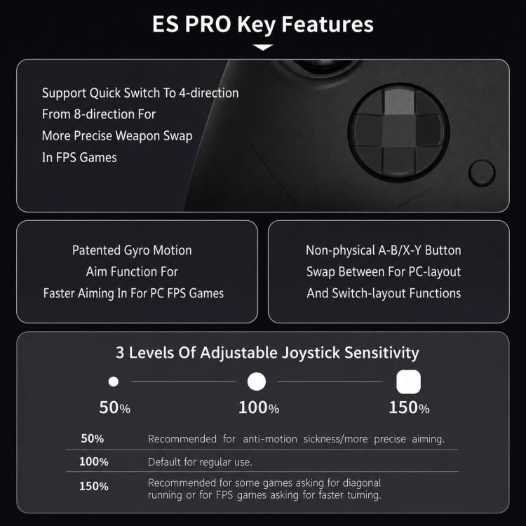Controlador GuliKit ES Pro para eSports con joysticks TMR y soporte para Switch / Switch 2 Wakeup