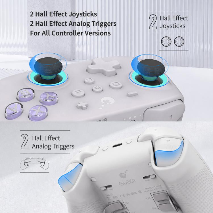 Controlador GuliKit NS39 KK3 MAX con joysticks y gatillos de efecto Hall. Compatible con Windows, Switch, Switch 2, Android e iOS.