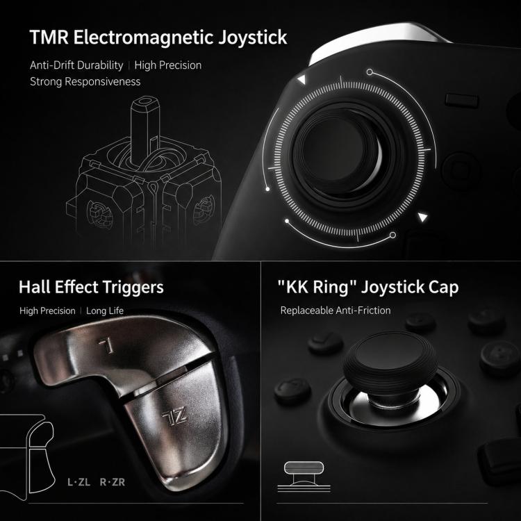 Controlador GuliKit KK2T con joystick electromagnético TMR, compatible con NFC, Amiibo y función de activación por Switch.