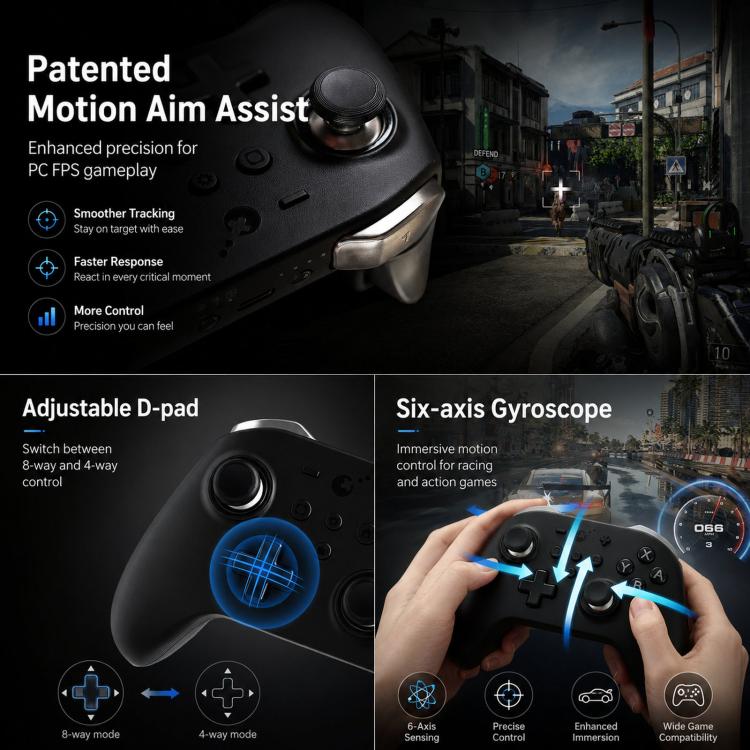 Controlador GuliKit KK2T con joystick electromagnético TMR, compatible con NFC, Amiibo y función de activación por Switch.