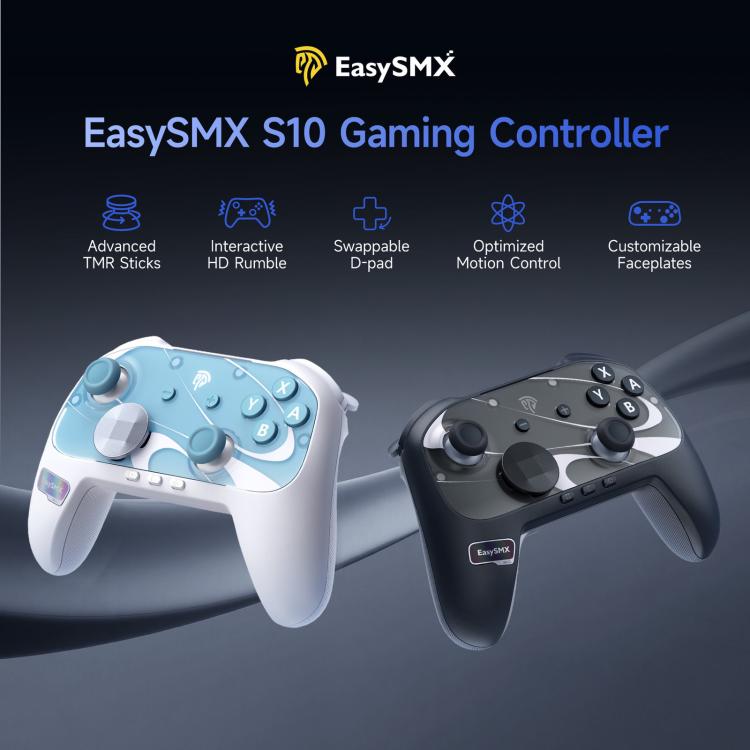 Mando inalámbrico EasySMX S10 para Nintendo Switch y Switch 2 con NFC, vibración HD y carcasa intercambiable.