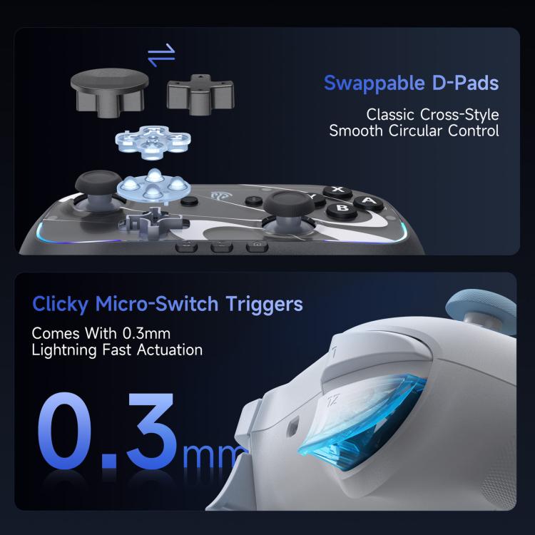 Mando inalámbrico EasySMX S10 para Nintendo Switch y Switch 2 con NFC, vibración HD y carcasa intercambiable.