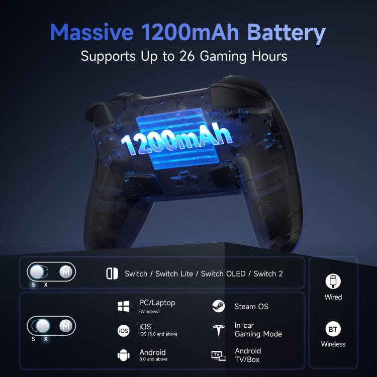 Mando inalámbrico EasySMX S10 para Nintendo Switch y Switch 2 con NFC, vibración HD y carcasa intercambiable.