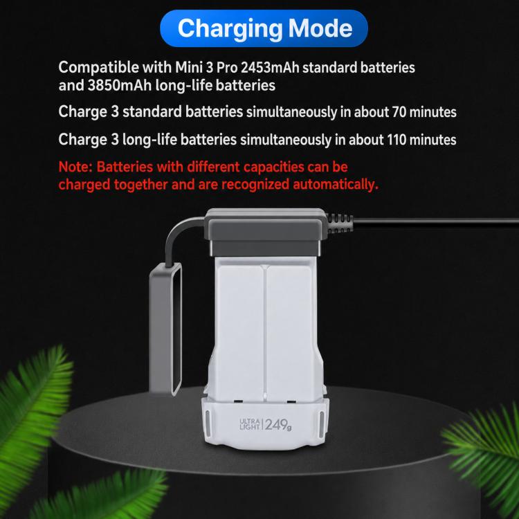 Cargador inteligente YX de 3 vías con pantalla LCD para DJI Mini 5 Pro / Mini 4 Pro / Mini 3 Pro / Mini 3. Concentrador de carga de baterías múltiples., US Plug, EU Plug, UK Plug, AU Plug