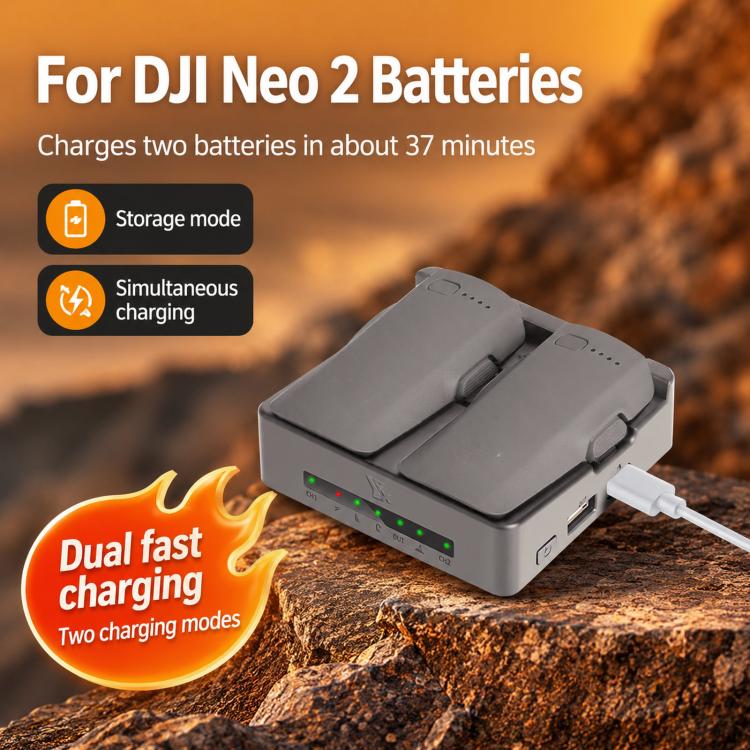 Cargador paralelo YX PD de 45 W para DJI Neo 2, concentrador de carga rápida bidireccional con modo de almacenamiento de batería., 2-Way Flat