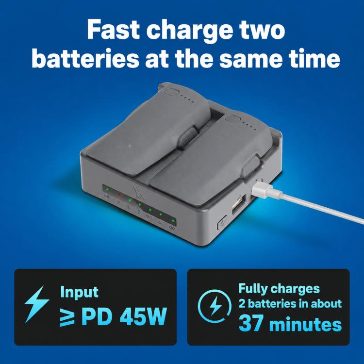 Cargador paralelo YX PD de 45 W para DJI Neo 2, concentrador de carga rápida bidireccional con modo de almacenamiento de batería., 2-Way Flat