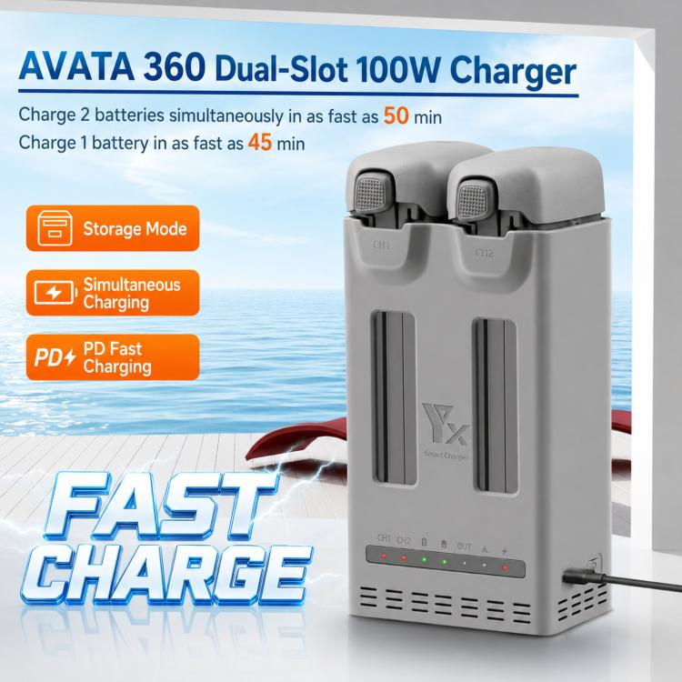 Cargador paralelo YX PD de 100 W para DJI Avata 360, concentrador de carga rápida bidireccional con modo de almacenamiento de batería., 2-Way