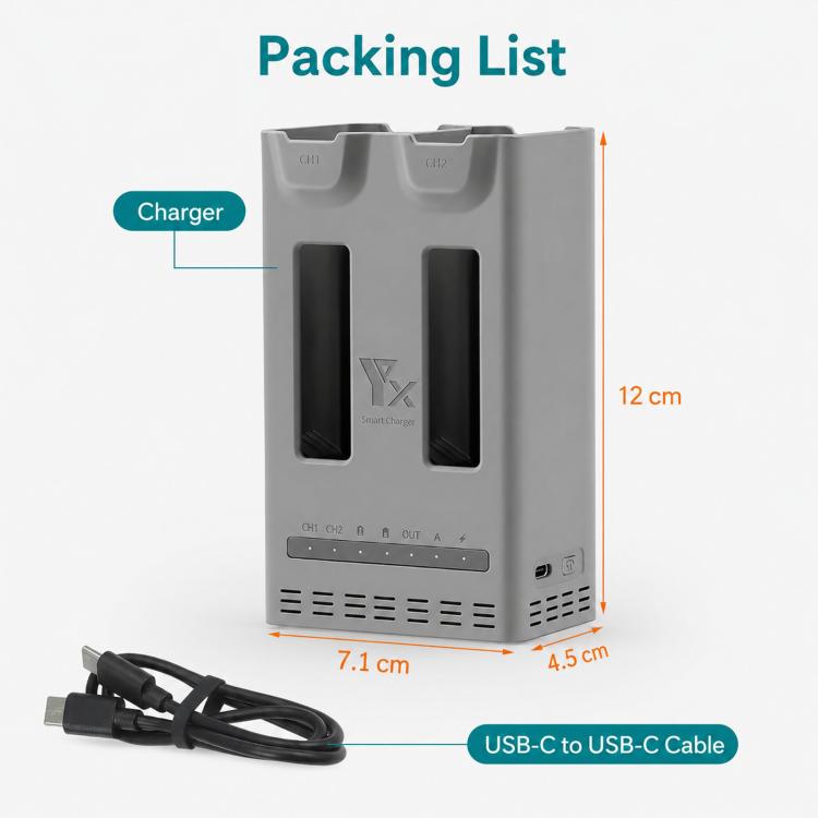 Cargador paralelo YX PD de 100 W para DJI Avata 360, concentrador de carga rápida bidireccional con modo de almacenamiento de batería., 2-Way