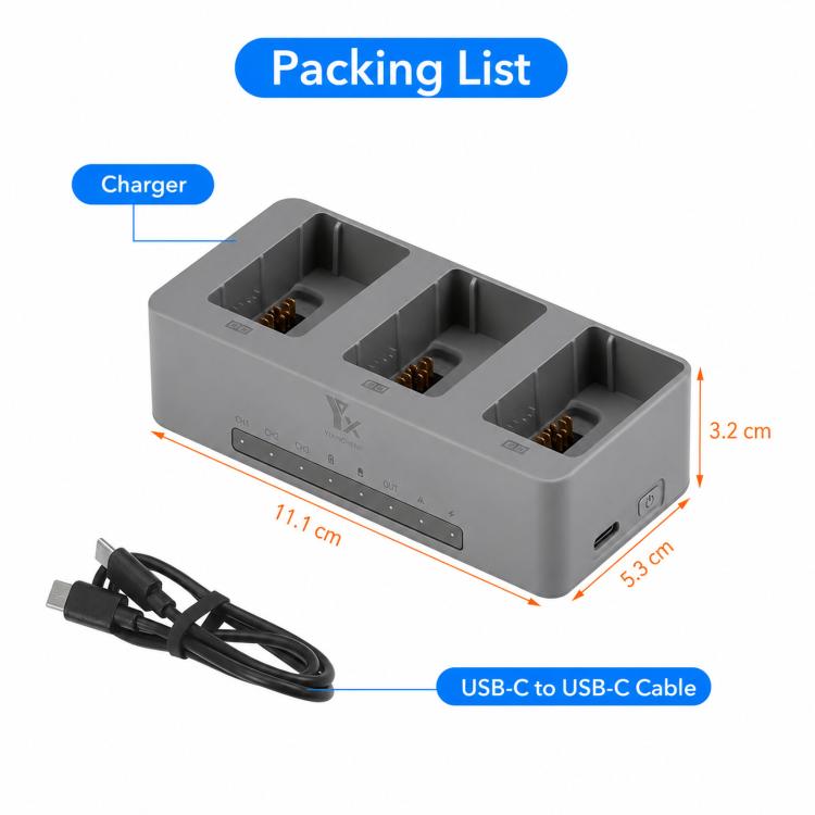 Cargador paralelo YX PD de 100 W para DJI Avata 360, concentrador de carga rápida de 3 vías con modo de almacenamiento de batería., 3-Way