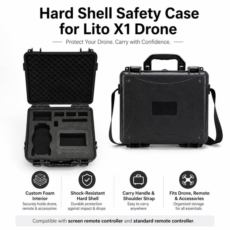 Estuche de seguridad a prueba de golpes para drones DJI Lito 1 / X1, portátil e impermeable para exteriores., Black No Shoulder Strap, Black With Shoulder Strap