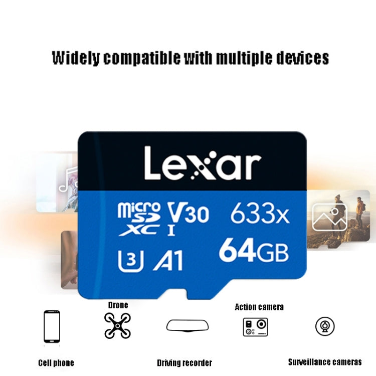 Lexar 633x 64GB Grabadora de conducción de alta velocidad Tarjeta de memoria dedicada para teléfono móvil Tarjeta DVR TF, 64GB