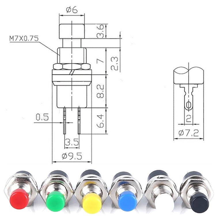 10 Uds. Interruptor de botón momentáneo de 2 pines Multicolor de rosca de 7mm