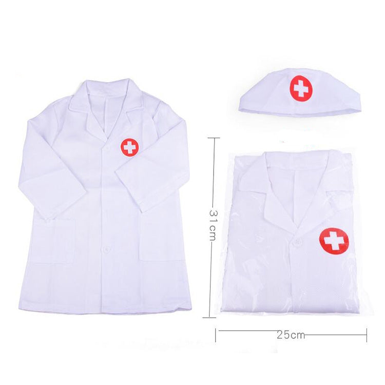 Pequeñas enfermeras sirven a los médicos, experiencia de cosplay, ropa con juguetes y regalos para niños