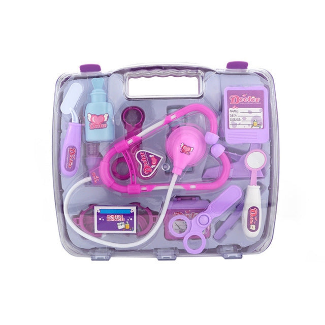 Juego de estetoscopio de simulación, caja de medicina portátil, juguete para juego de rol de médico infantil, Stethoscope Set (Purple), Stethoscope Set (Blue)