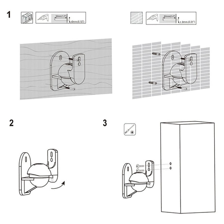 Par de soportes de montaje en pared para altavoz de sonido envolvente negro Soporte de pared para TV de diseño giratorio de 45 grados 8 x 4,5 x 5,8 cm