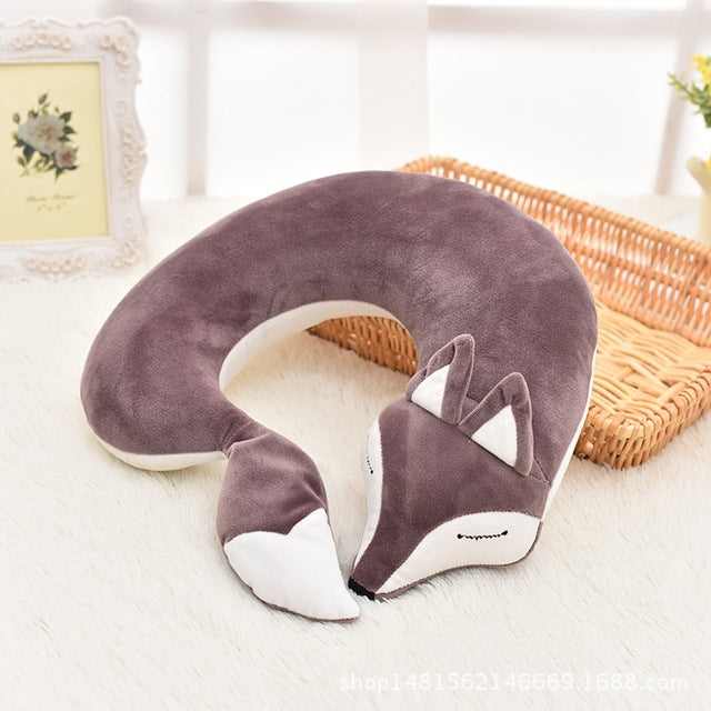 Almohada encantadora del cuello de la forma de U de la felpa del algodón del animal del zorro para el viaje del avión del coche del viaje, 30x30x8cm