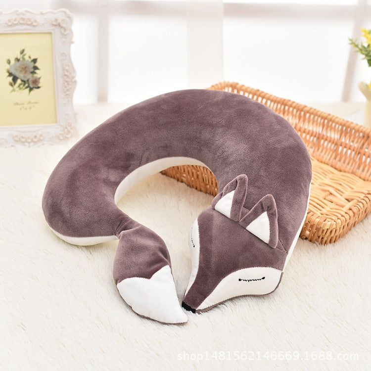 Almohada encantadora del cuello de la forma de U de la felpa del algodón del animal del zorro para el viaje del avión del coche del viaje, 30x30x8cm