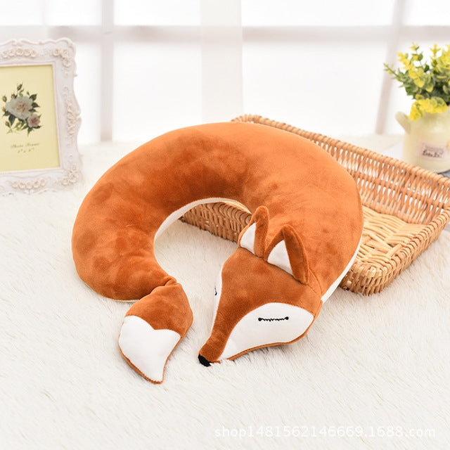 Almohada encantadora del cuello de la forma de U de la felpa del algodón del animal del zorro para el viaje del avión del coche del viaje, 30x30x8cm