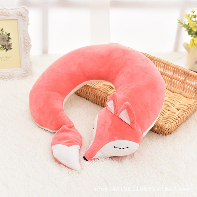 Almohada encantadora del cuello de la forma de U de la felpa del algodón del animal del zorro para el viaje del avión del coche del viaje, 30x30x8cm