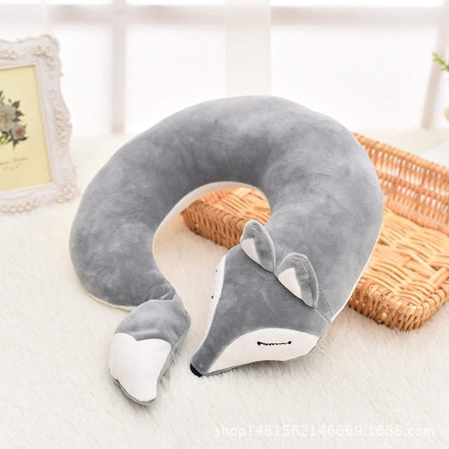 Almohada encantadora del cuello de la forma de U de la felpa del algodón del animal del zorro para el viaje del avión del coche del viaje, 30x30x8cm
