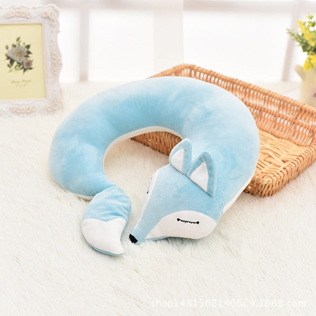 Almohada encantadora del cuello de la forma de U de la felpa del algodón del animal del zorro para el viaje del avión del coche del viaje, 30x30x8cm